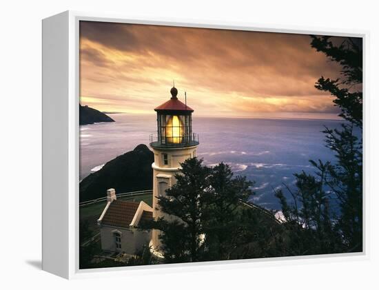 View of Heceta Head Lighthouse at Sunset, Oregon, USA-Stuart Westmorland-Framed Premier Image Canvas