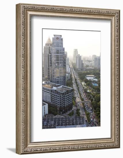 View of High Rise Buildings and Traffic Congestion on Rama Iv in Hazy Evening Light-Lee Frost-Framed Photographic Print