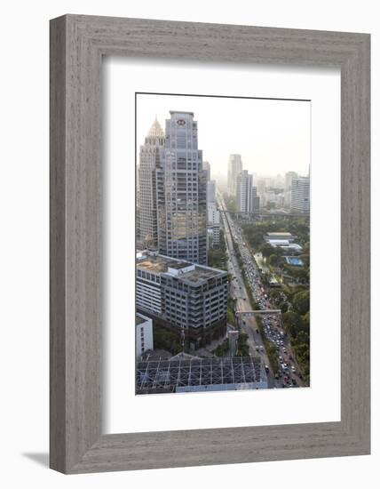 View of High Rise Buildings and Traffic Congestion on Rama Iv in Hazy Evening Light-Lee Frost-Framed Photographic Print