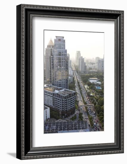 View of High Rise Buildings and Traffic Congestion on Rama Iv in Hazy Evening Light-Lee Frost-Framed Photographic Print