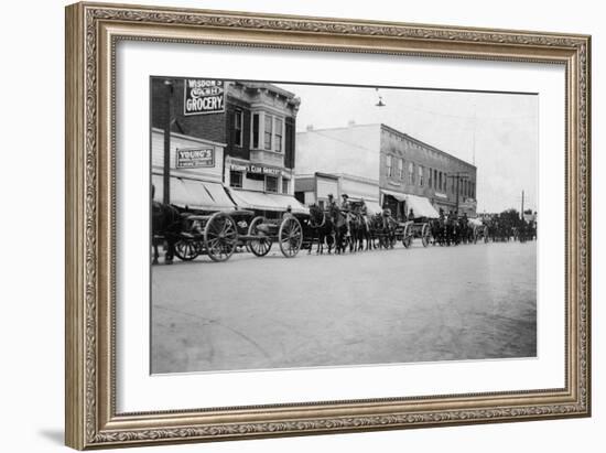 View of Horse Carriages in a Parade - Stockton, CA-Lantern Press-Framed Art Print