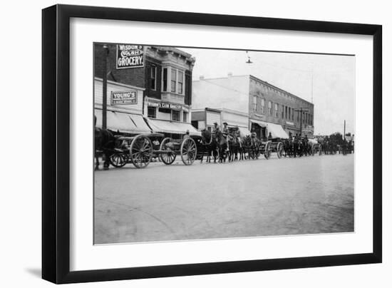 View of Horse Carriages in a Parade - Stockton, CA-Lantern Press-Framed Art Print