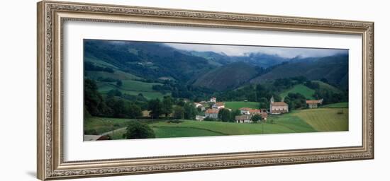 View of houses in a field, Esnazu, Basque Country, Pyrenees-Atlantiques, France-null-Framed Photographic Print