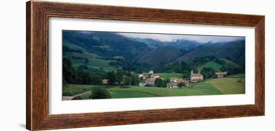 View of houses in a field, Esnazu, Basque Country, Pyrenees-Atlantiques, France-null-Framed Photographic Print
