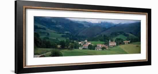 View of houses in a field, Esnazu, Basque Country, Pyrenees-Atlantiques, France-null-Framed Photographic Print