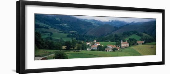 View of houses in a field, Esnazu, Basque Country, Pyrenees-Atlantiques, France-null-Framed Photographic Print