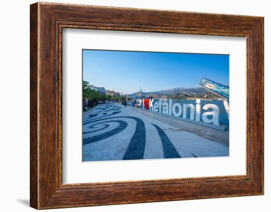 View of I Love Kefalonia sign in Argostoli, capital of Cephalonia, Argostolion, Kefalonia-Frank Fell-Framed Photographic Print