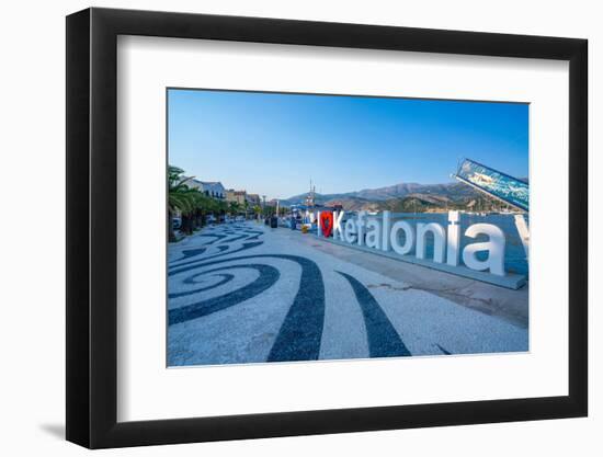 View of I Love Kefalonia sign in Argostoli, capital of Cephalonia, Argostolion, Kefalonia-Frank Fell-Framed Photographic Print