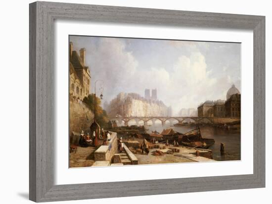 View of Ile De La Cite, Paris, from the Quai Du Louvre with the Pont Des Arts and the Pont Neuf-Caleb Robert Stanley-Framed Giclee Print