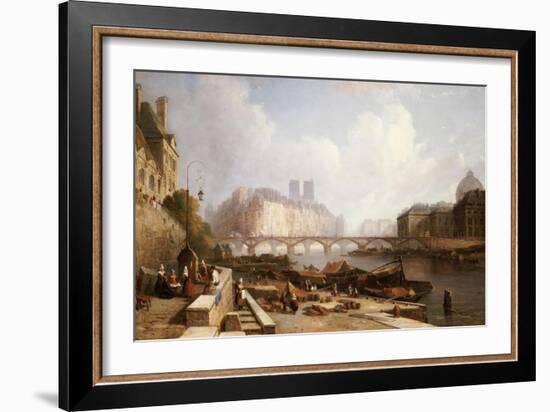 View of Ile De La Cite, Paris, from the Quai Du Louvre with the Pont Des Arts and the Pont Neuf-Caleb Robert Stanley-Framed Giclee Print