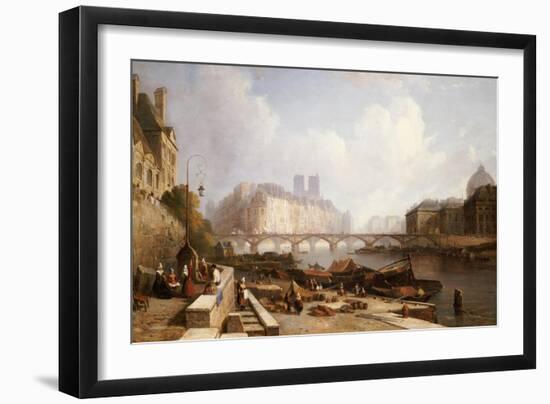 View of Ile De La Cite, Paris, from the Quai Du Louvre with the Pont Des Arts and the Pont Neuf-Caleb Robert Stanley-Framed Giclee Print
