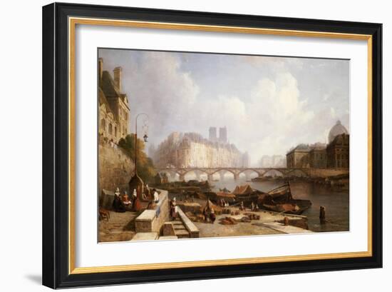 View of Ile De La Cite, Paris, from the Quai Du Louvre with the Pont Des Arts and the Pont Neuf-Caleb Robert Stanley-Framed Giclee Print