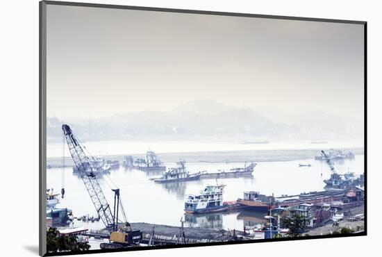 View of Industrial Boats on the Ayeyarwady River (Irrawaddy) River, Sagaing, Myanmar (Burma)-Alex Robinson-Mounted Photographic Print