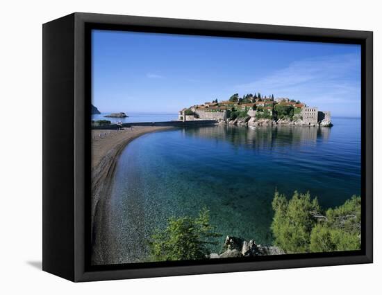 View of Island and Beach, Sveti Stefan, the Budva Riviera, Montenegro, Europe-Stuart Black-Framed Premier Image Canvas