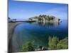 View of Island and Beach, Sveti Stefan, the Budva Riviera, Montenegro, Europe-Stuart Black-Mounted Photographic Print