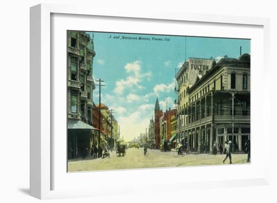 View of J and Mariposa Street Corner - Fresno, CA-Lantern Press-Framed Art Print