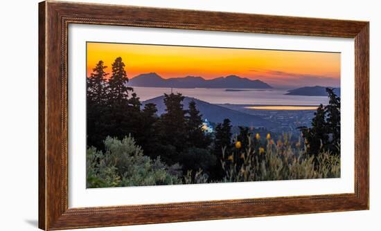 View of Kos Island and Greek Orthodox church from Zia Sunset View at sunset, Zia Village, Kos Town-Frank Fell-Framed Photographic Print