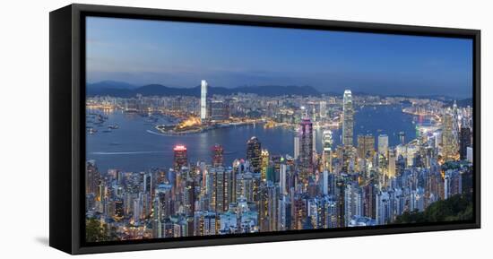 View of Kowloon and Hong Kong Island from Victoria Peak at Dusk, Hong Kong-Ian Trower-Framed Premier Image Canvas