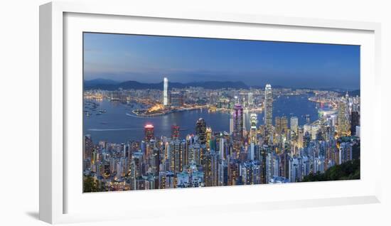 View of Kowloon and Hong Kong Island from Victoria Peak at Dusk, Hong Kong-Ian Trower-Framed Photographic Print