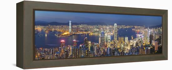 View of Kowloon and Hong Kong Island from Victoria Peak at Dusk, Hong Kong-Ian Trower-Framed Premier Image Canvas