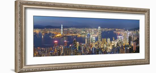 View of Kowloon and Hong Kong Island from Victoria Peak at Dusk, Hong Kong-Ian Trower-Framed Photographic Print