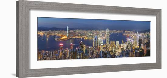 View of Kowloon and Hong Kong Island from Victoria Peak at Dusk, Hong Kong-Ian Trower-Framed Photographic Print