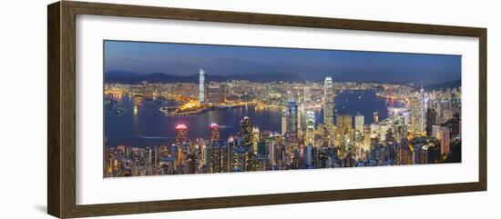 View of Kowloon and Hong Kong Island from Victoria Peak at Dusk, Hong Kong-Ian Trower-Framed Photographic Print