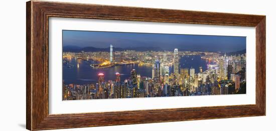 View of Kowloon and Hong Kong Island from Victoria Peak at Dusk, Hong Kong-Ian Trower-Framed Photographic Print