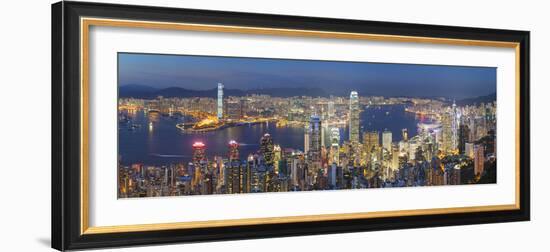 View of Kowloon and Hong Kong Island from Victoria Peak at Dusk, Hong Kong-Ian Trower-Framed Photographic Print