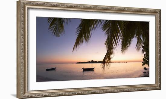 View of Kuramathi Island at sunset, Rasdhoo Island, Northern Ari Atoll, Maldives-Ian Trower-Framed Photographic Print