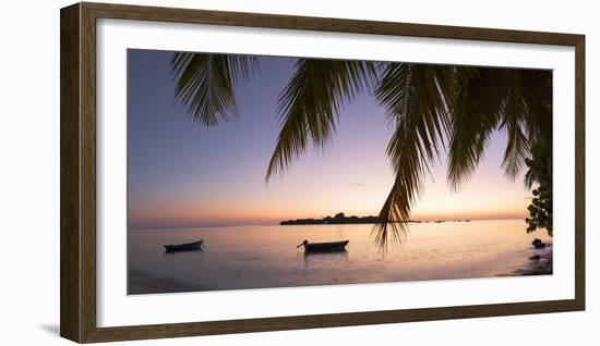 View of Kuramathi Island at sunset, Rasdhoo Island, Northern Ari Atoll, Maldives-Ian Trower-Framed Photographic Print