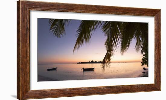 View of Kuramathi Island at sunset, Rasdhoo Island, Northern Ari Atoll, Maldives-Ian Trower-Framed Photographic Print