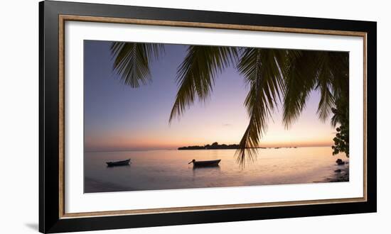 View of Kuramathi Island at sunset, Rasdhoo Island, Northern Ari Atoll, Maldives-Ian Trower-Framed Photographic Print