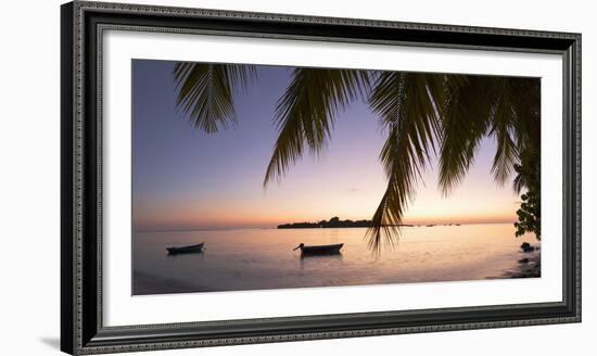 View of Kuramathi Island at sunset, Rasdhoo Island, Northern Ari Atoll, Maldives-Ian Trower-Framed Photographic Print