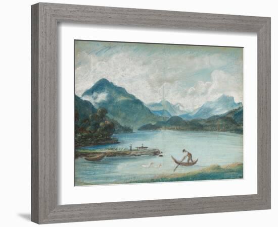 View of Lake Geneva with a Man Rowing a Small Boat and Two Swans-Elisabeth Louise Vigee-LeBrun-Framed Giclee Print