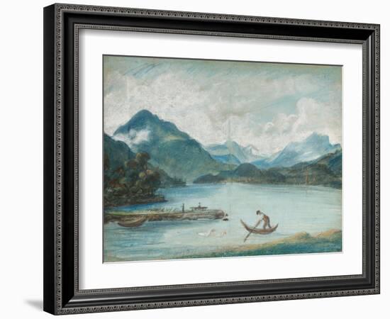 View of Lake Geneva with a Man Rowing a Small Boat and Two Swans-Elisabeth Louise Vigee-LeBrun-Framed Giclee Print