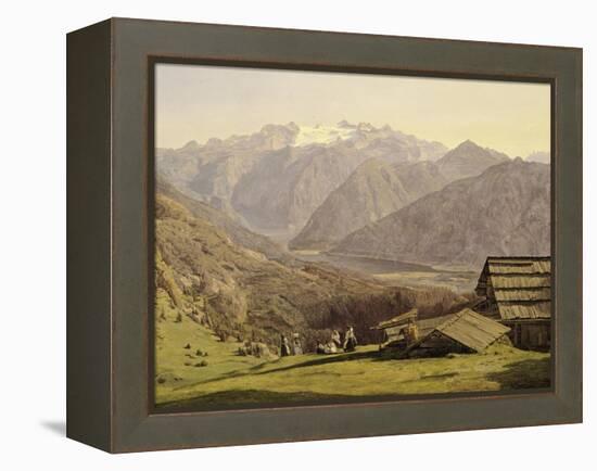 View of Lake of Hallstatt in Hutteneck Alps by Ferdinand G Waldmuller, 1838, Austria 19th Century-null-Framed Premier Image Canvas