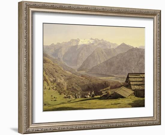 View of Lake of Hallstatt in Hutteneck Alps by Ferdinand G Waldmuller, 1838, Austria 19th Century-null-Framed Giclee Print