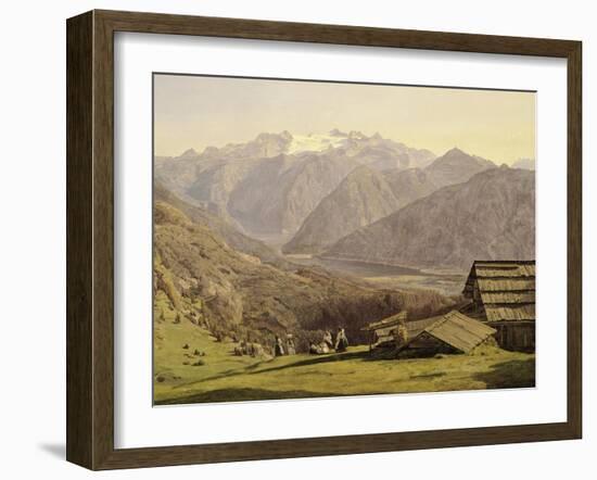 View of Lake of Hallstatt in Hutteneck Alps by Ferdinand G Waldmuller, 1838, Austria 19th Century-null-Framed Giclee Print