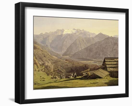 View of Lake of Hallstatt in Hutteneck Alps by Ferdinand G Waldmuller, 1838, Austria 19th Century-null-Framed Giclee Print