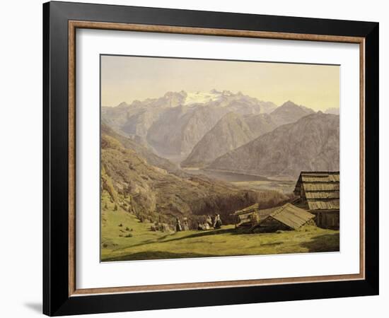 View of Lake of Hallstatt in Hutteneck Alps by Ferdinand G Waldmuller, 1838, Austria 19th Century-null-Framed Giclee Print