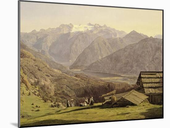 View of Lake of Hallstatt in Hutteneck Alps by Ferdinand G Waldmuller, 1838, Austria 19th Century-null-Mounted Giclee Print