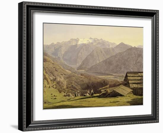 View of Lake of Hallstatt in Hutteneck Alps by Ferdinand G Waldmuller, 1838, Austria 19th Century-null-Framed Giclee Print