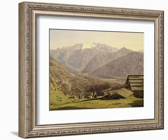 View of Lake of Hallstatt in Hutteneck Alps by Ferdinand G Waldmuller, 1838, Austria 19th Century-null-Framed Giclee Print