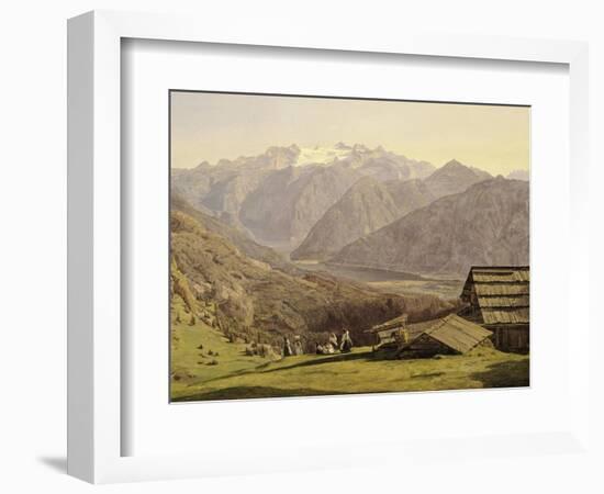 View of Lake of Hallstatt in Hutteneck Alps by Ferdinand G Waldmuller, 1838, Austria 19th Century-null-Framed Giclee Print