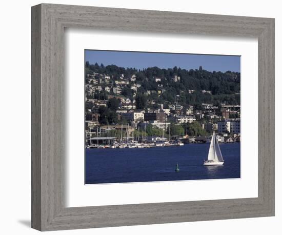 View of Lake Union and Capitol Hill Neighborhood, Seattle, Washington, USA-Connie Ricca-Framed Photographic Print