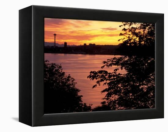 View of Lake Union and Space Needle, Seattle, Washington, USA-William Sutton-Framed Premier Image Canvas