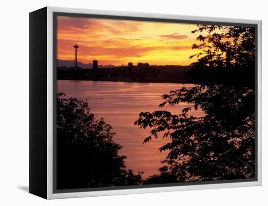 View of Lake Union and Space Needle, Seattle, Washington, USA-William Sutton-Framed Premier Image Canvas