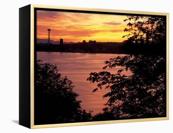 View of Lake Union and Space Needle, Seattle, Washington, USA-William Sutton-Framed Premier Image Canvas