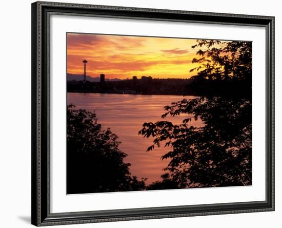 View of Lake Union and Space Needle, Seattle, Washington, USA-William Sutton-Framed Photographic Print